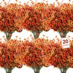 20 Pcs Artificial Fall Flowers for Outdoors Fake Mums, Orange